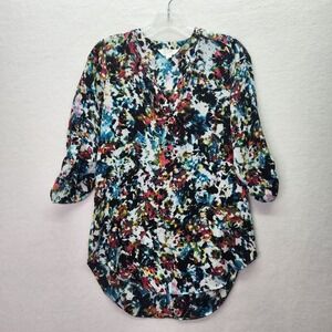 Decree Tunic Womens XS‎ Colorful Abstract Print Long Sleeve Blouse Watercolor